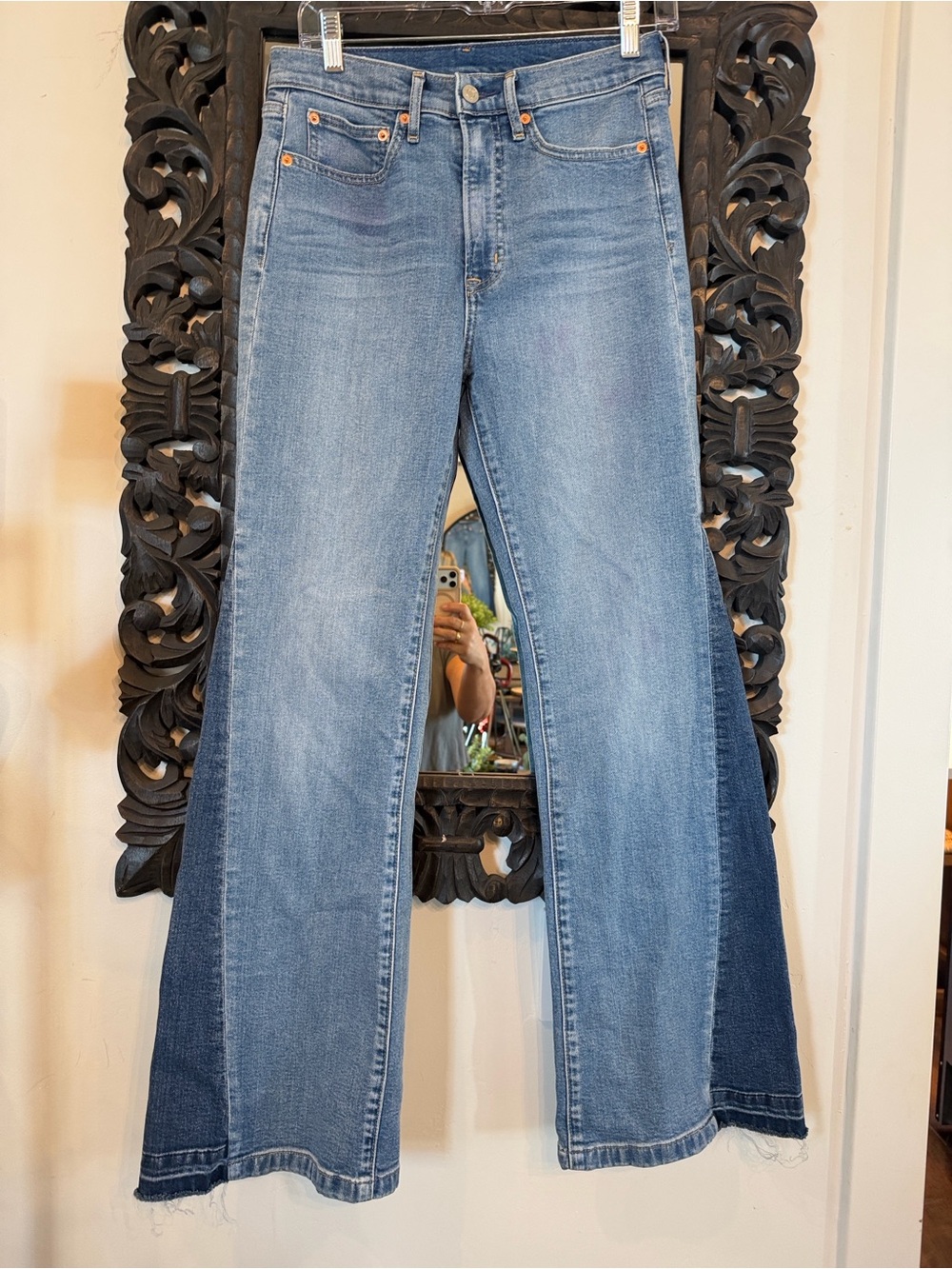 GAP Two-Tone Blue Flare Jeans with Dark Side Panels
